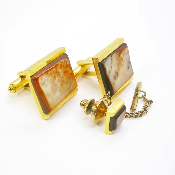 Cuff Links Tie Tack Set Mother of Pearl vintage DANTE Man\'s Suit Accessory